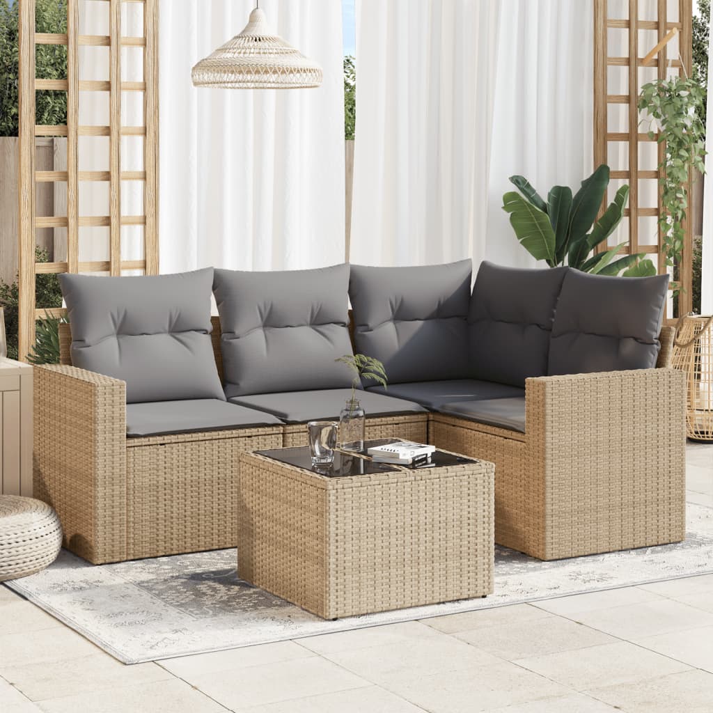 vidaXL 4-delige Loungeset met kussens poly rattan zwart