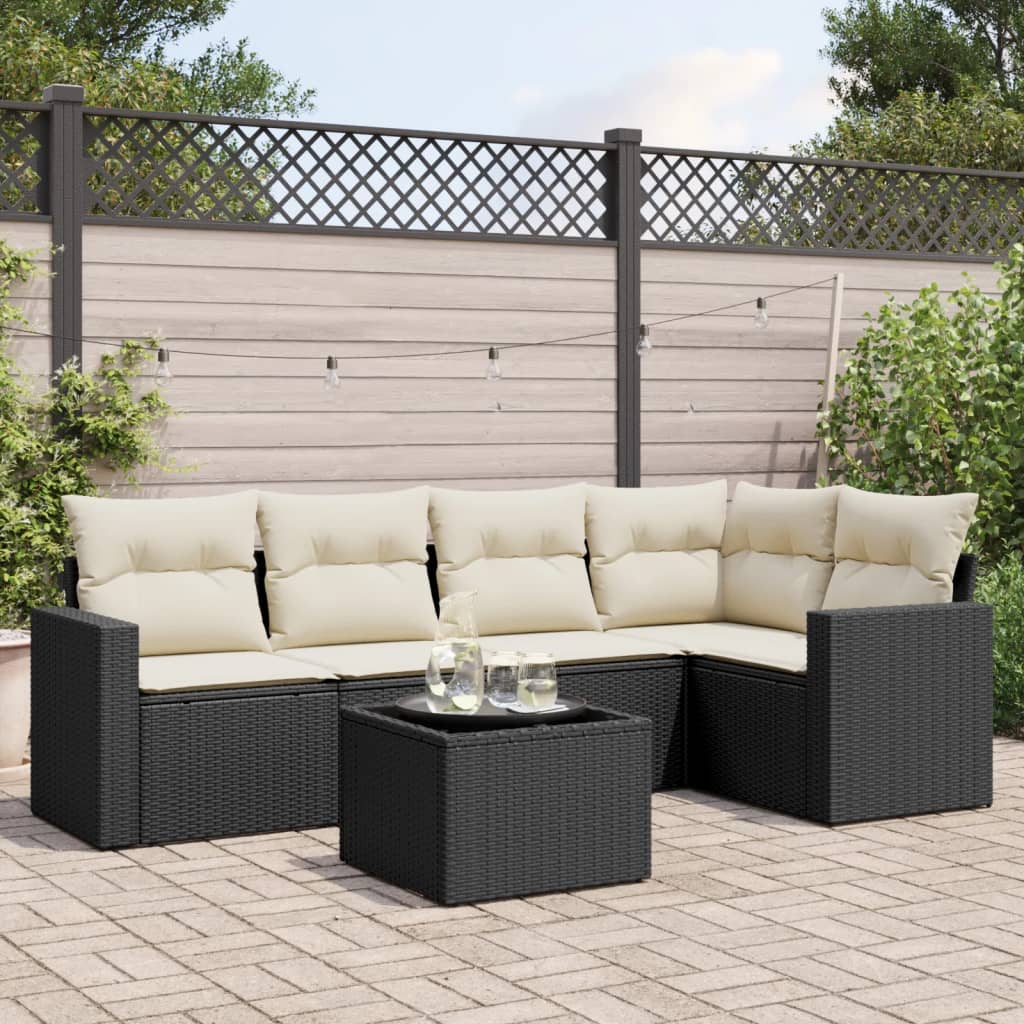 vidaXL 5-delige Loungeset met kussens poly rattan zwart