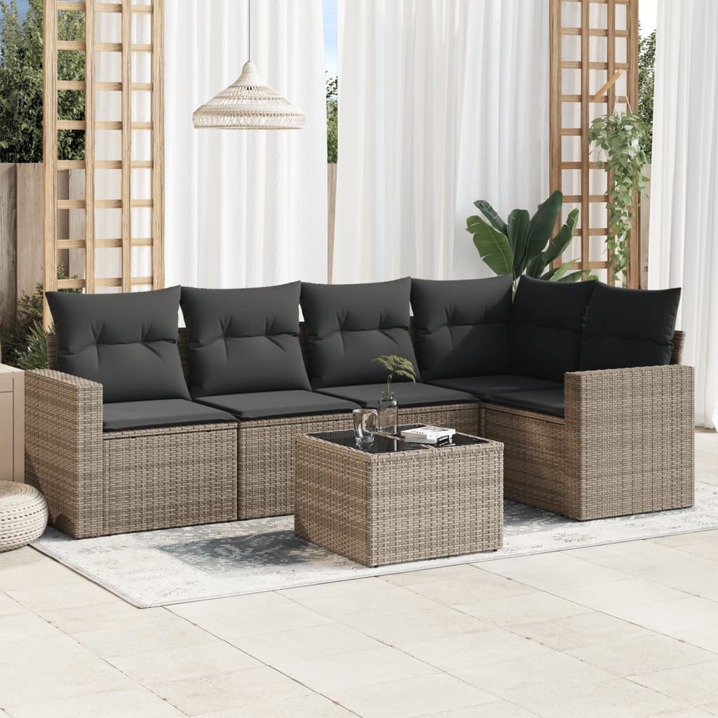 vidaXL 5-delige Loungeset met kussens poly rattan zwart