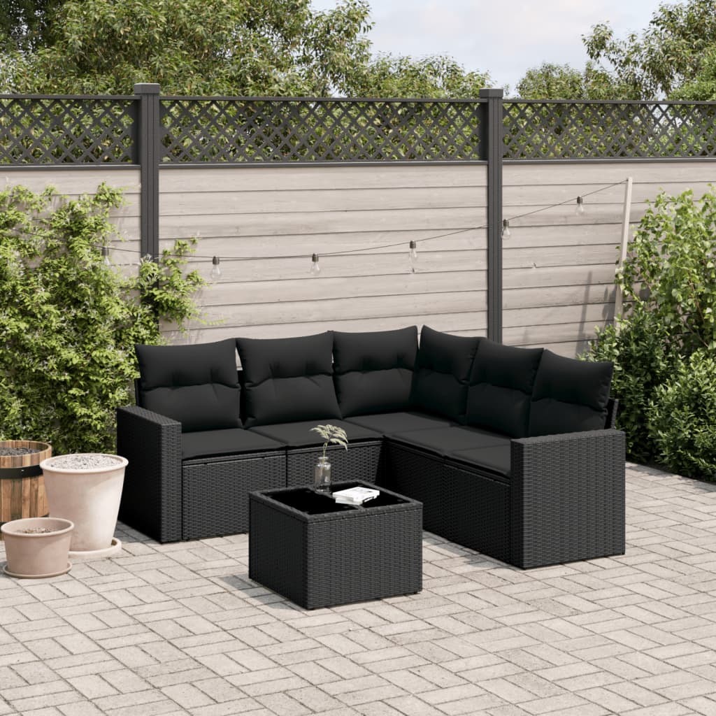 vidaXL 5-delige Loungeset met kussens poly rattan zwart