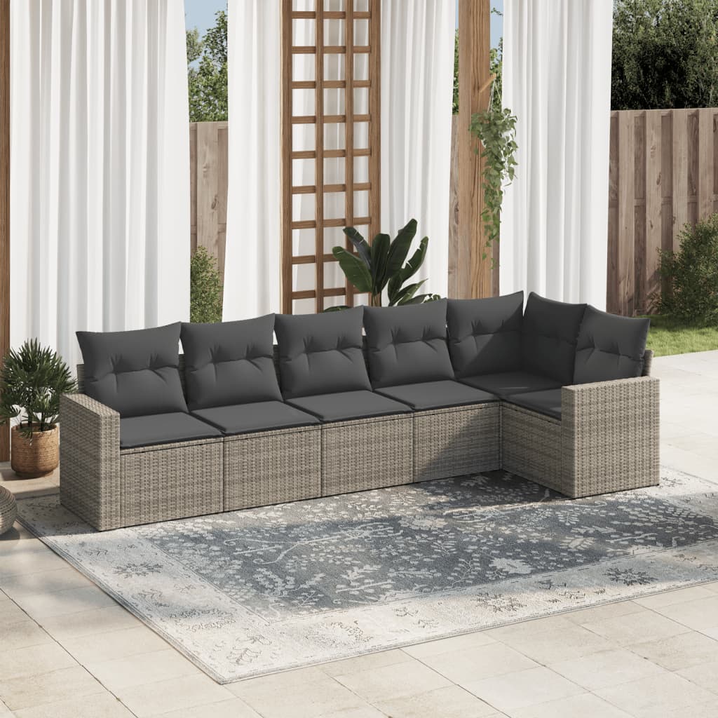 vidaXL 6-delige Loungeset met kussens poly rattan zwart