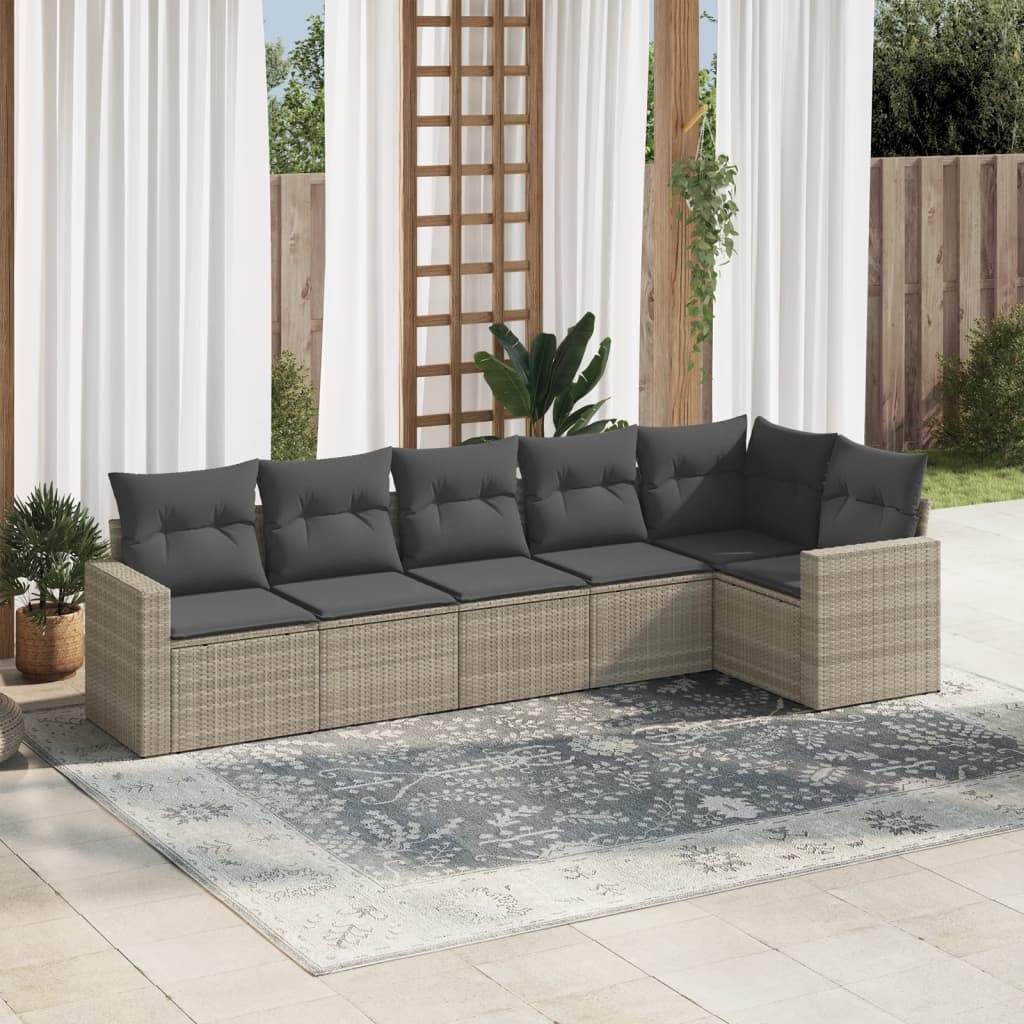 vidaXL 6-delige Loungeset met kussens poly rattan zwart
