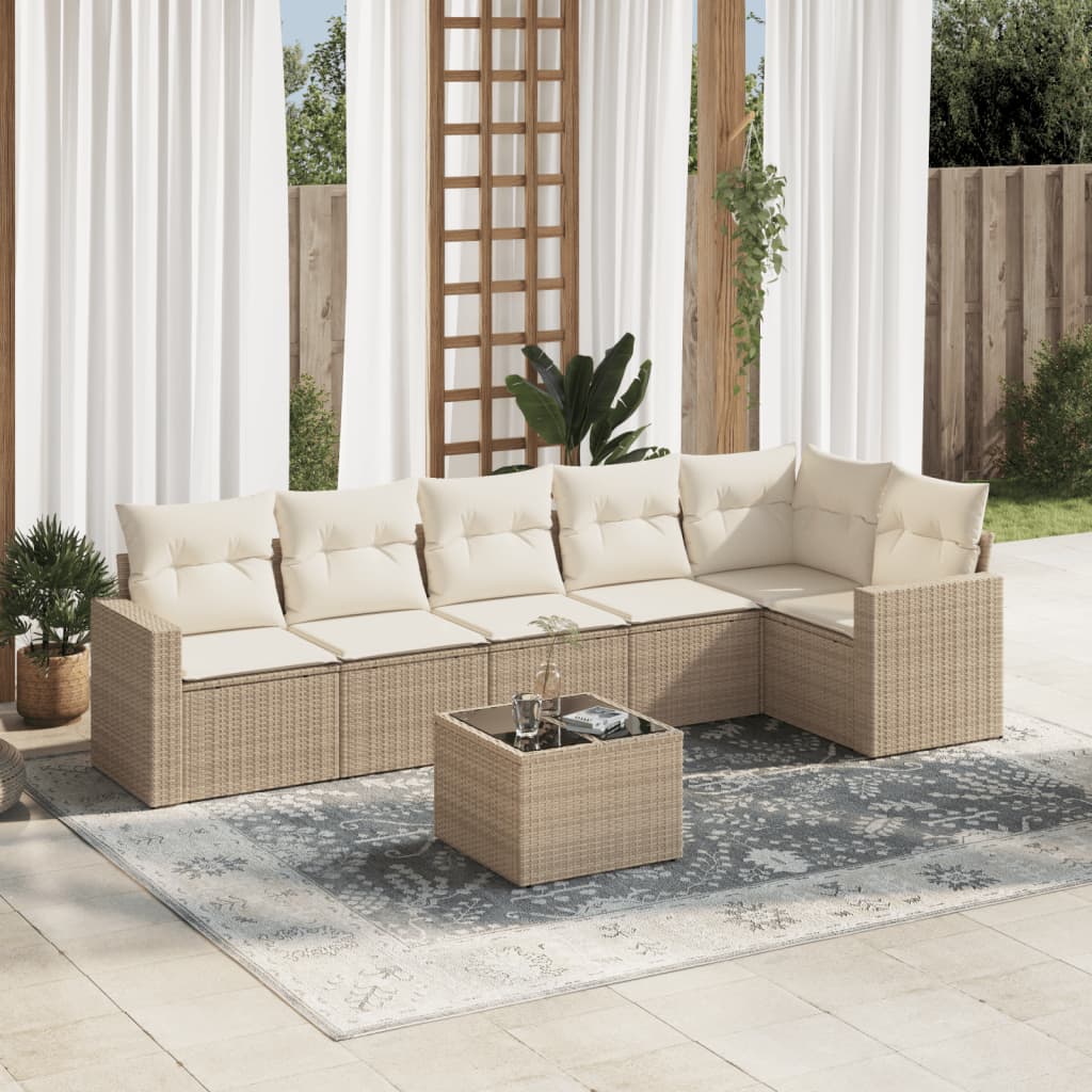 vidaXL 6-delige Loungeset met kussens poly rattan zwart
