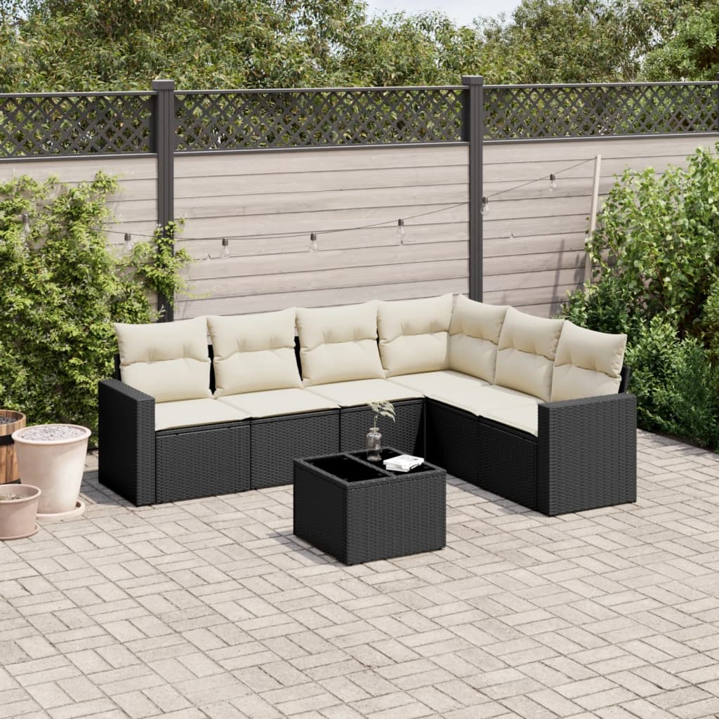 vidaXL 6-delige Loungeset met kussens poly rattan zwart