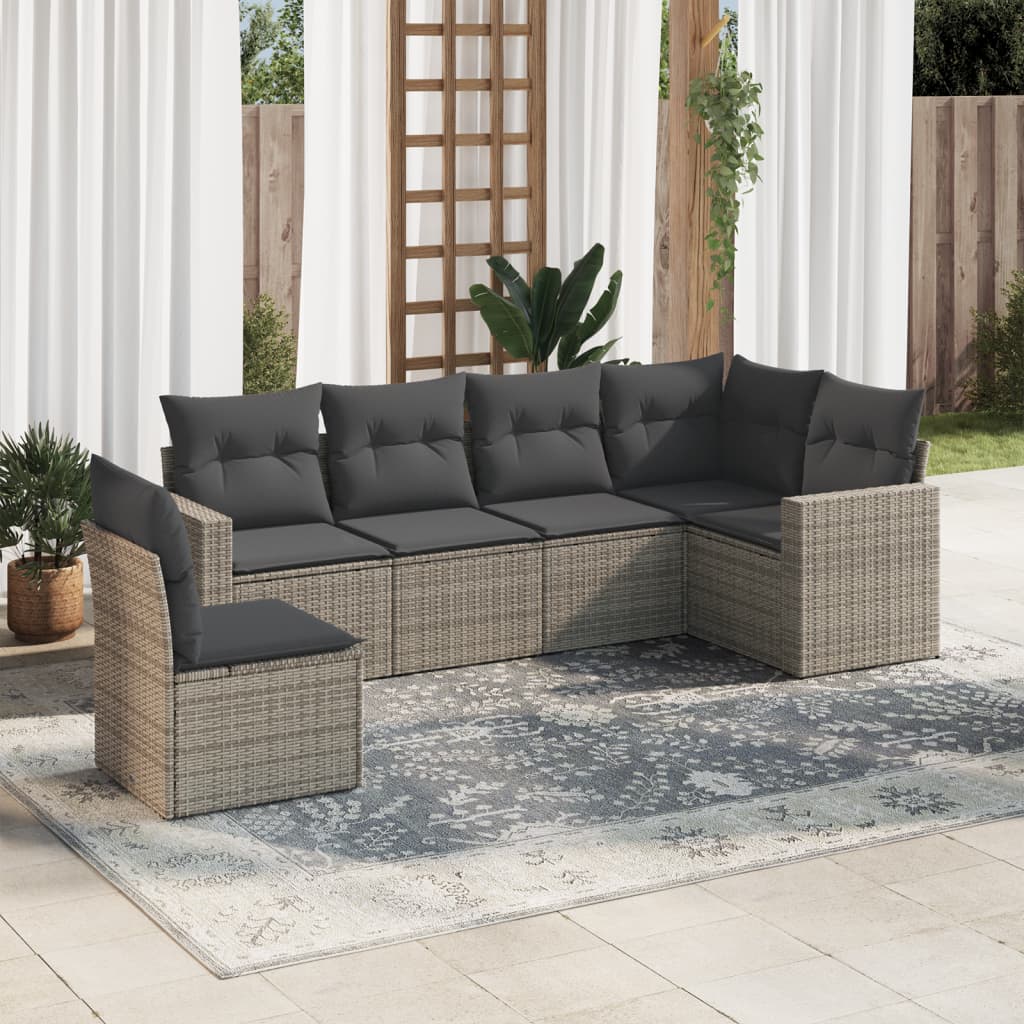 vidaXL 6-delige Loungeset met kussens poly rattan zwart