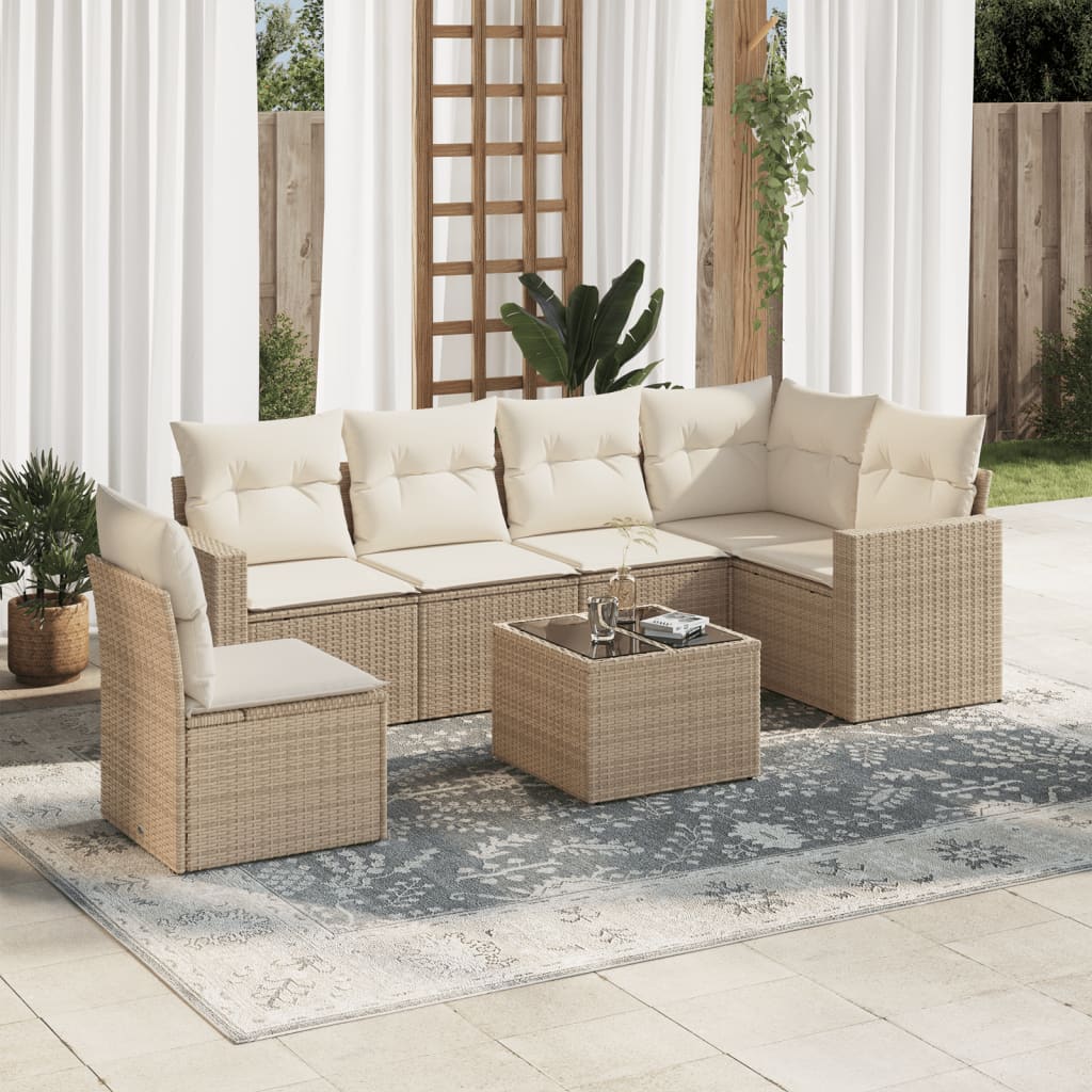 vidaXL 6-delige Loungeset met kussens poly rattan zwart