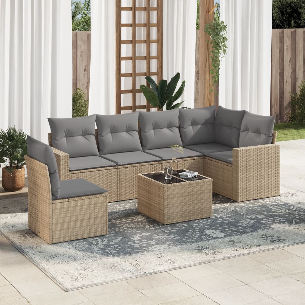 vidaXL 6-delige Loungeset met kussens poly rattan zwart