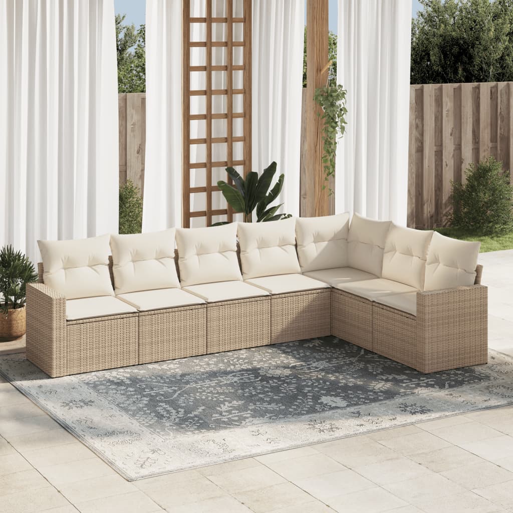 vidaXL 7-delige Loungeset met kussens poly rattan zwart