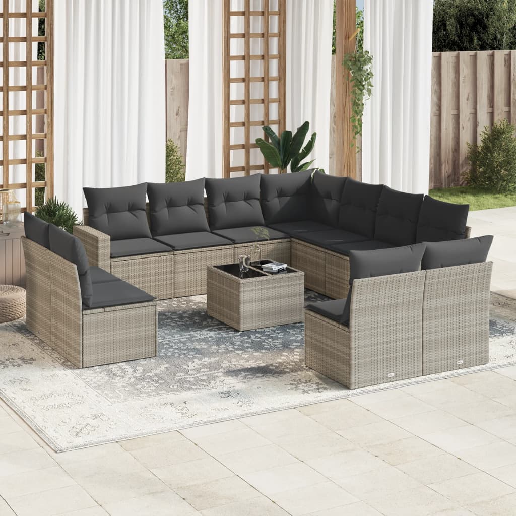 vidaXL 11-delige Loungeset met kussens poly rattan zwart