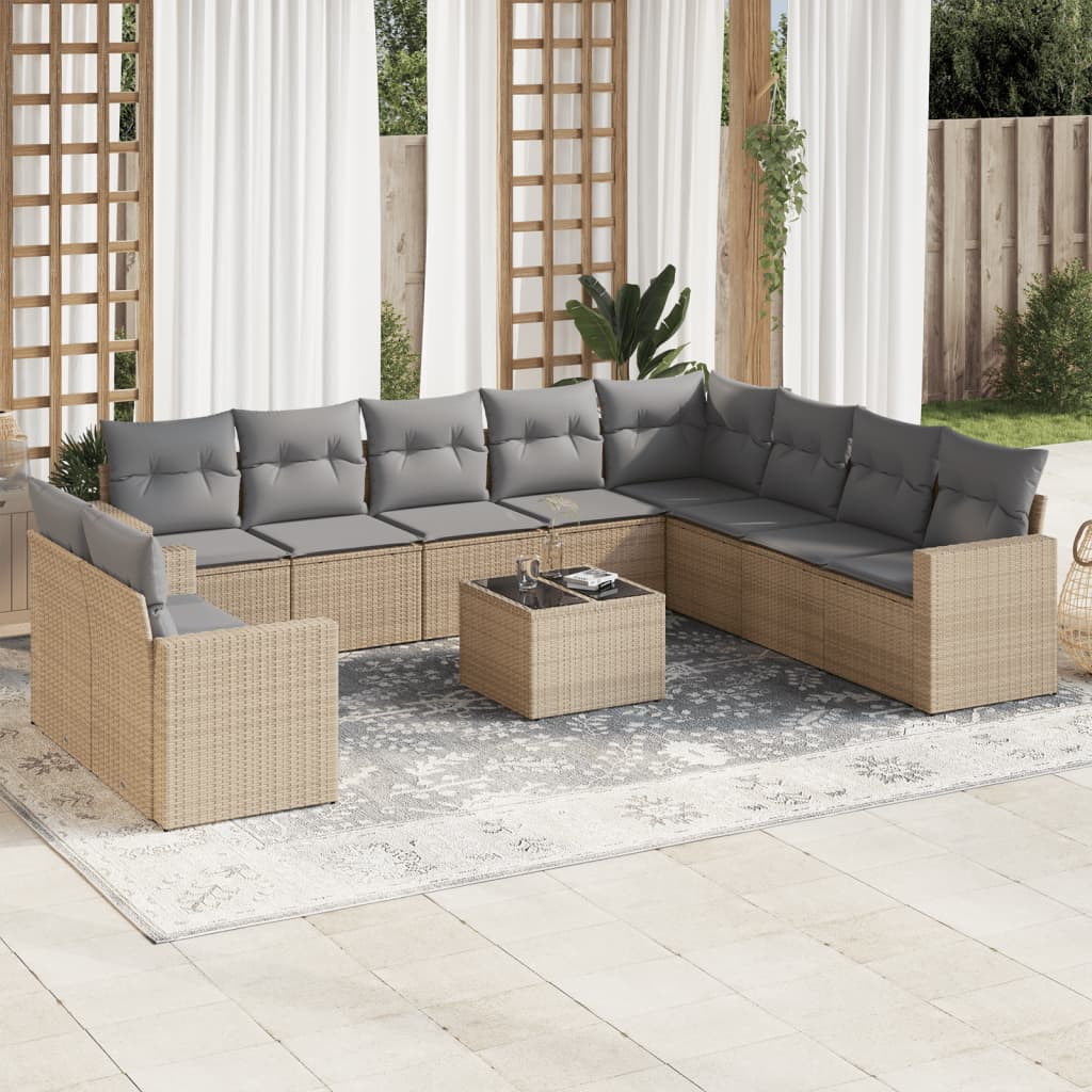 vidaXL 10-delige Loungeset met kussens poly rattan zwart