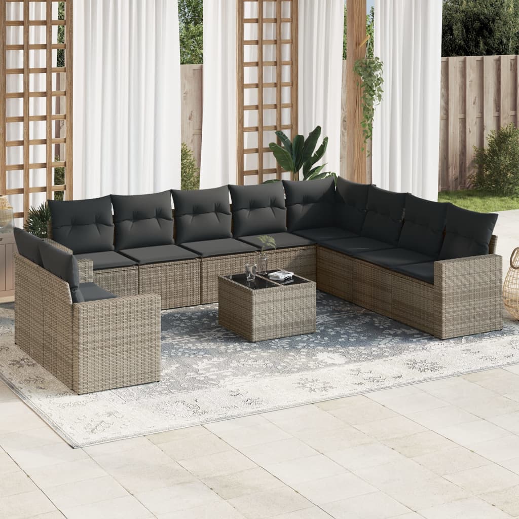 vidaXL 10-delige Loungeset met kussens poly rattan zwart