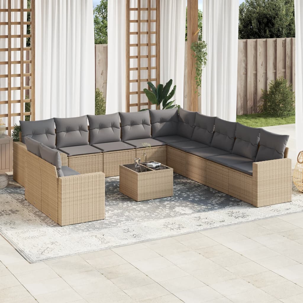 vidaXL 11-delige Loungeset met kussens poly rattan zwart