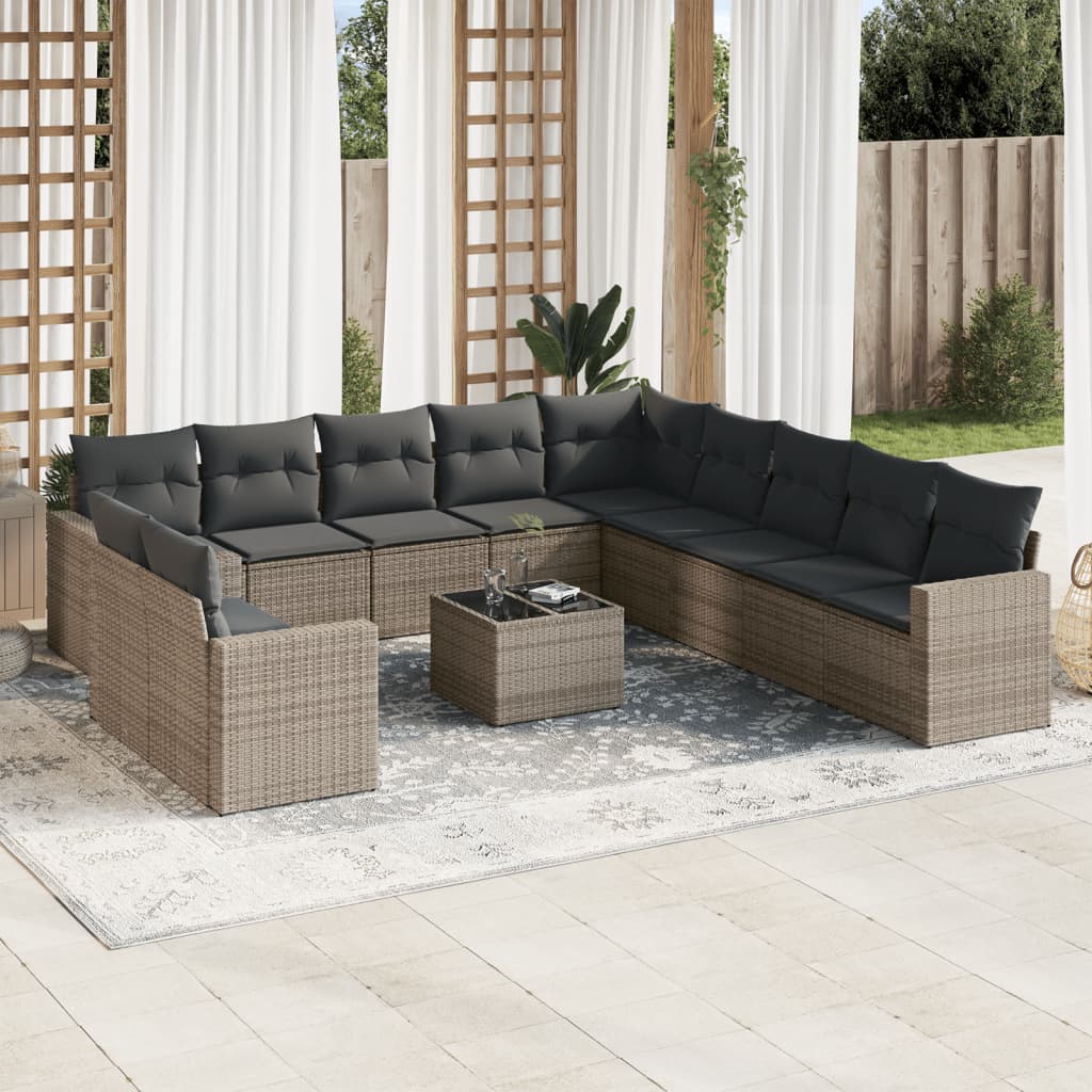 vidaXL 11-delige Loungeset met kussens poly rattan zwart
