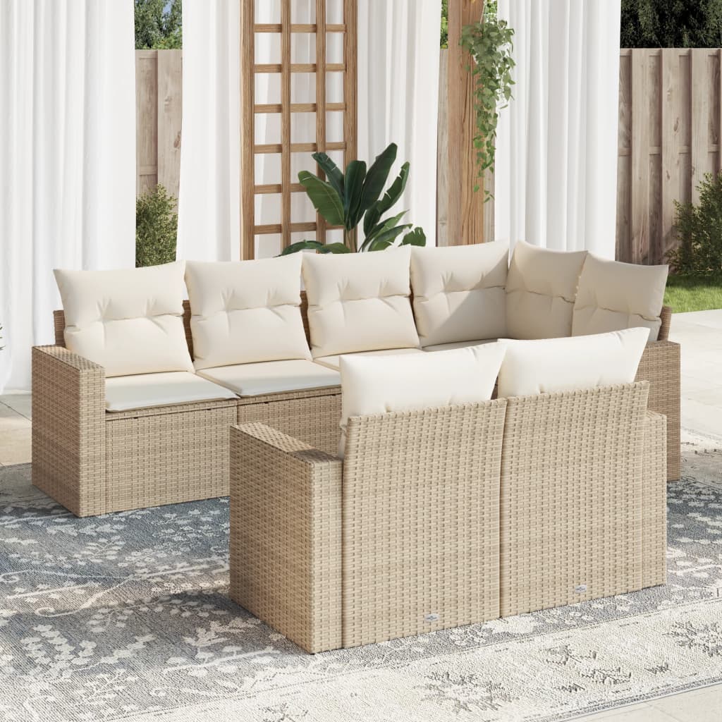 vidaXL 7-delige Loungeset met kussens poly rattan zwart