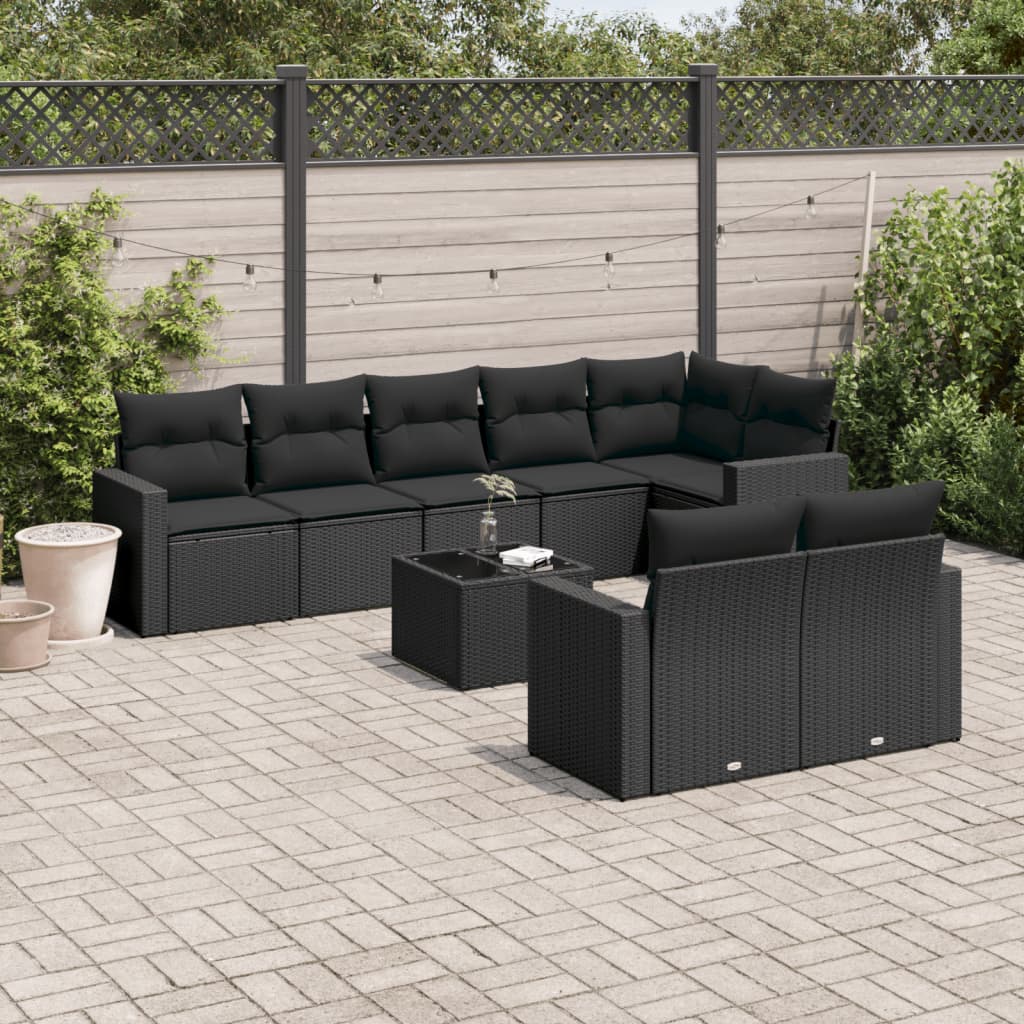 vidaXL 8-delige Loungeset met kussens poly rattan zwart