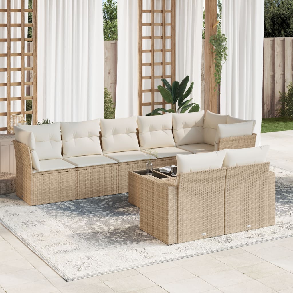 vidaXL 8-delige Loungeset met kussens poly rattan zwart