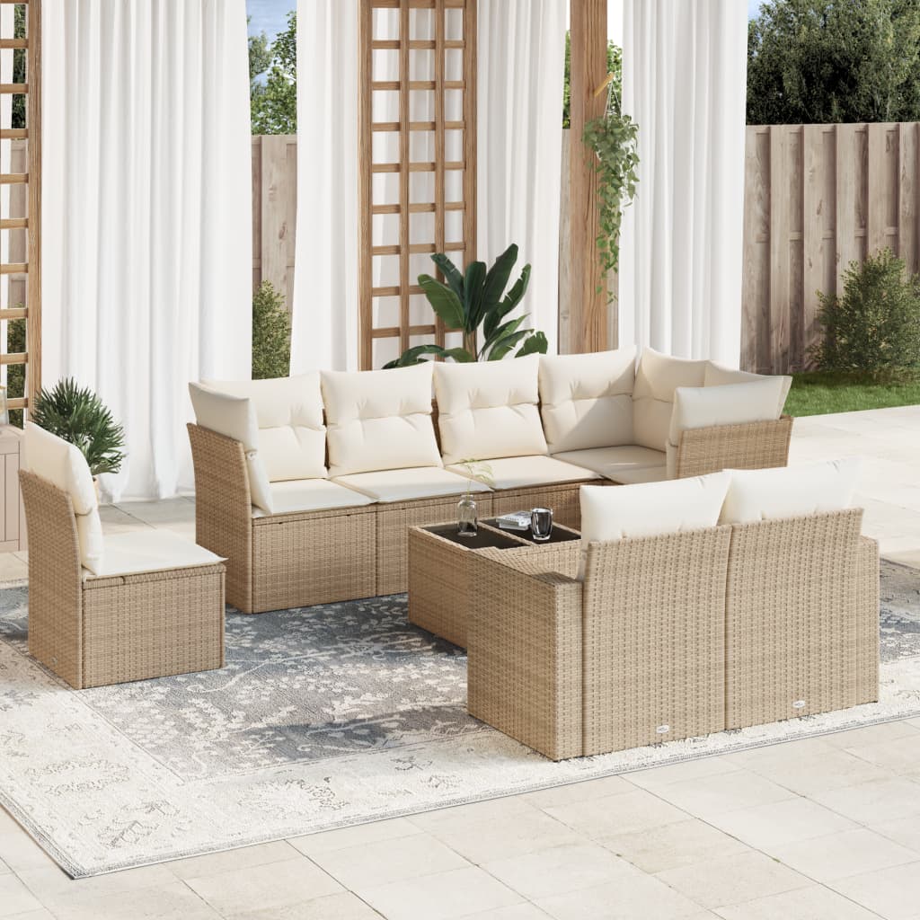 vidaXL 8-delige Loungeset met kussens poly rattan zwart