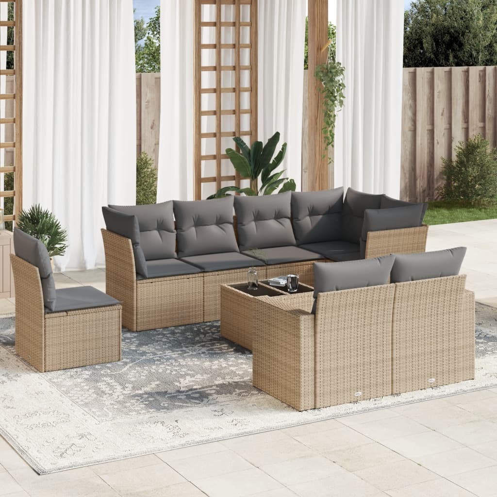 vidaXL 8-delige Loungeset met kussens poly rattan zwart