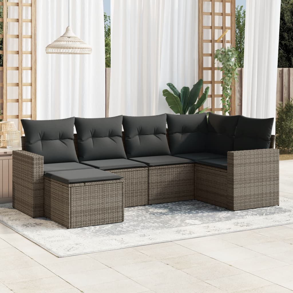 vidaXL 6-delige Loungeset met kussens poly rattan zwart