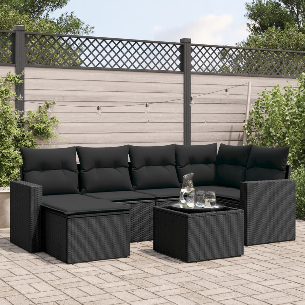 vidaXL 6-delige Loungeset met kussens poly rattan zwart