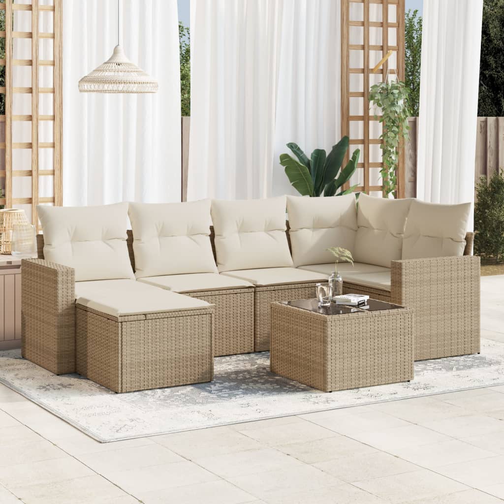 vidaXL 6-delige Loungeset met kussens poly rattan zwart
