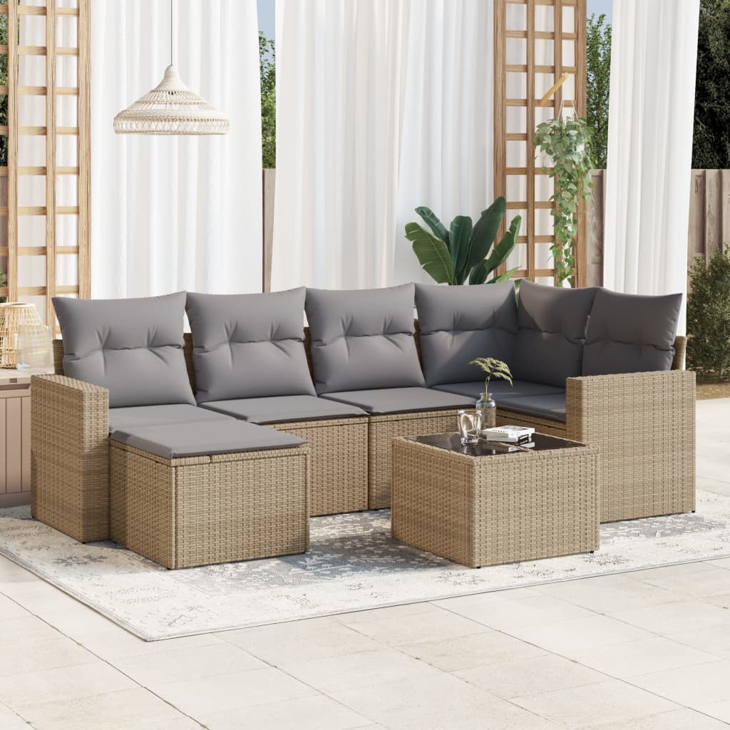 vidaXL 6-delige Loungeset met kussens poly rattan zwart