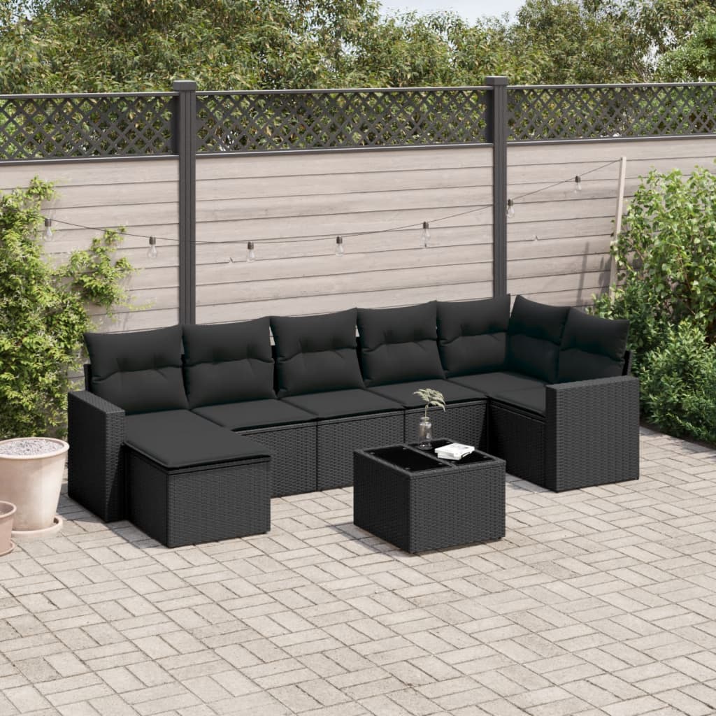 vidaXL 7-delige Loungeset met kussens poly rattan zwart