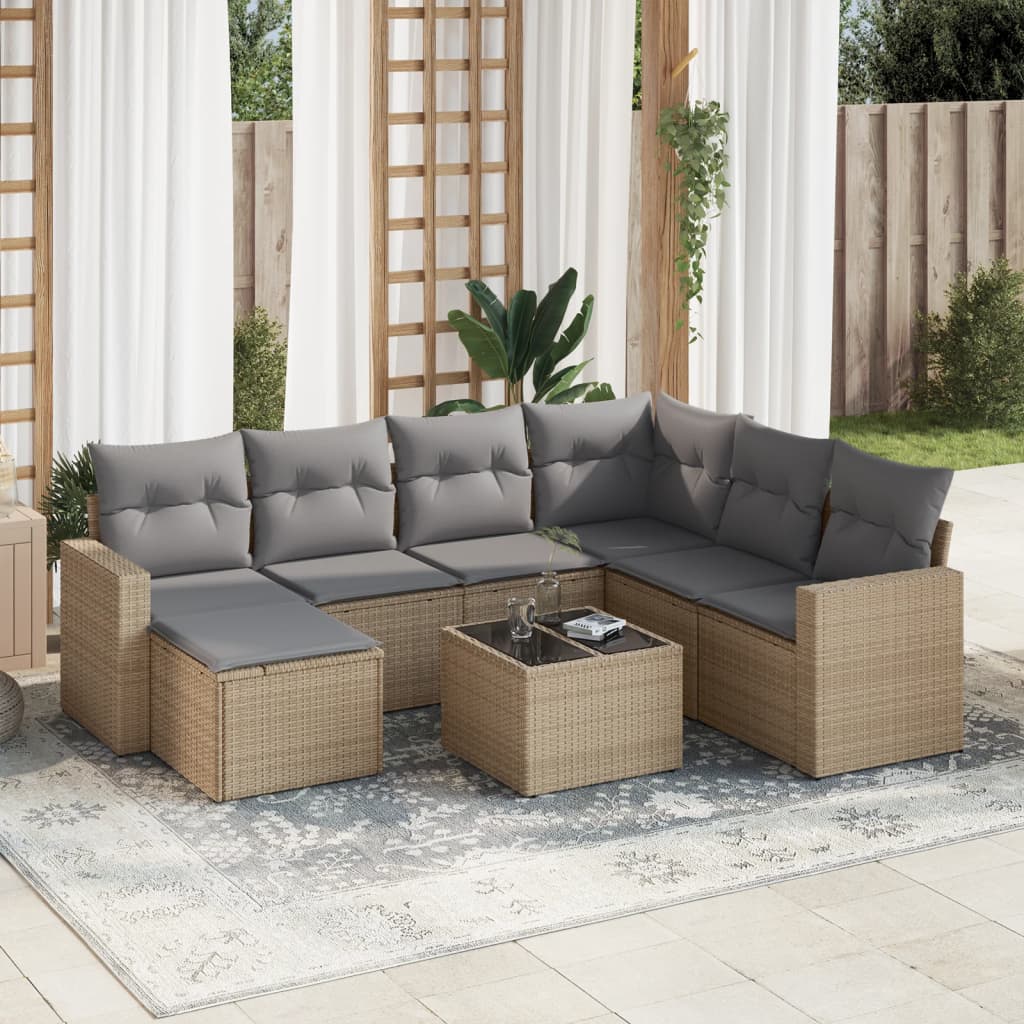 vidaXL 7-Piece Lounge Set with Cushions Poly Rattan Black