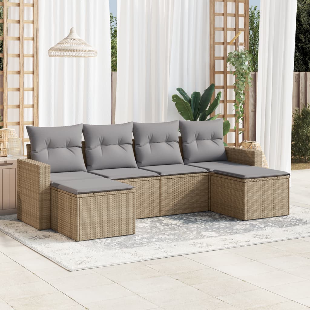 vidaXL 6-delige Loungeset met kussens poly rattan zwart
