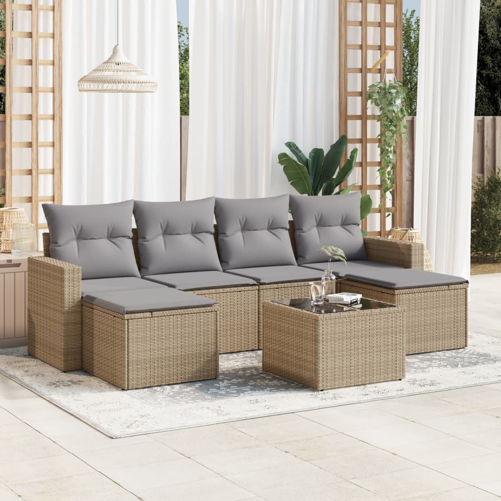 vidaXL 6-delige Loungeset met kussens poly rattan zwart