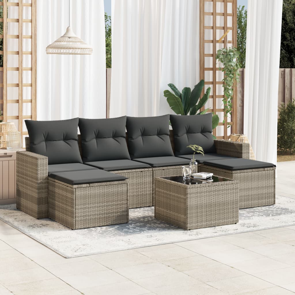 vidaXL 6-delige Loungeset met kussens poly rattan zwart