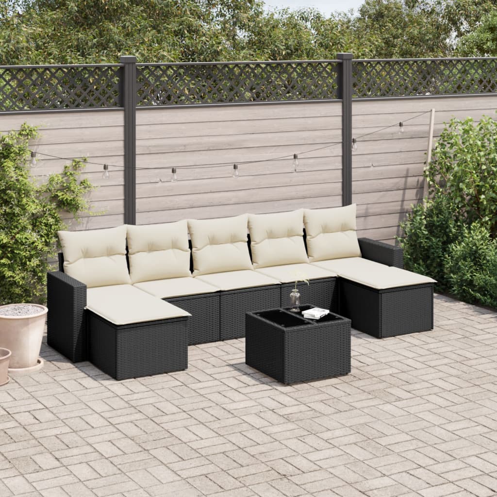 vidaXL 7-delige Loungeset met kussens poly rattan zwart