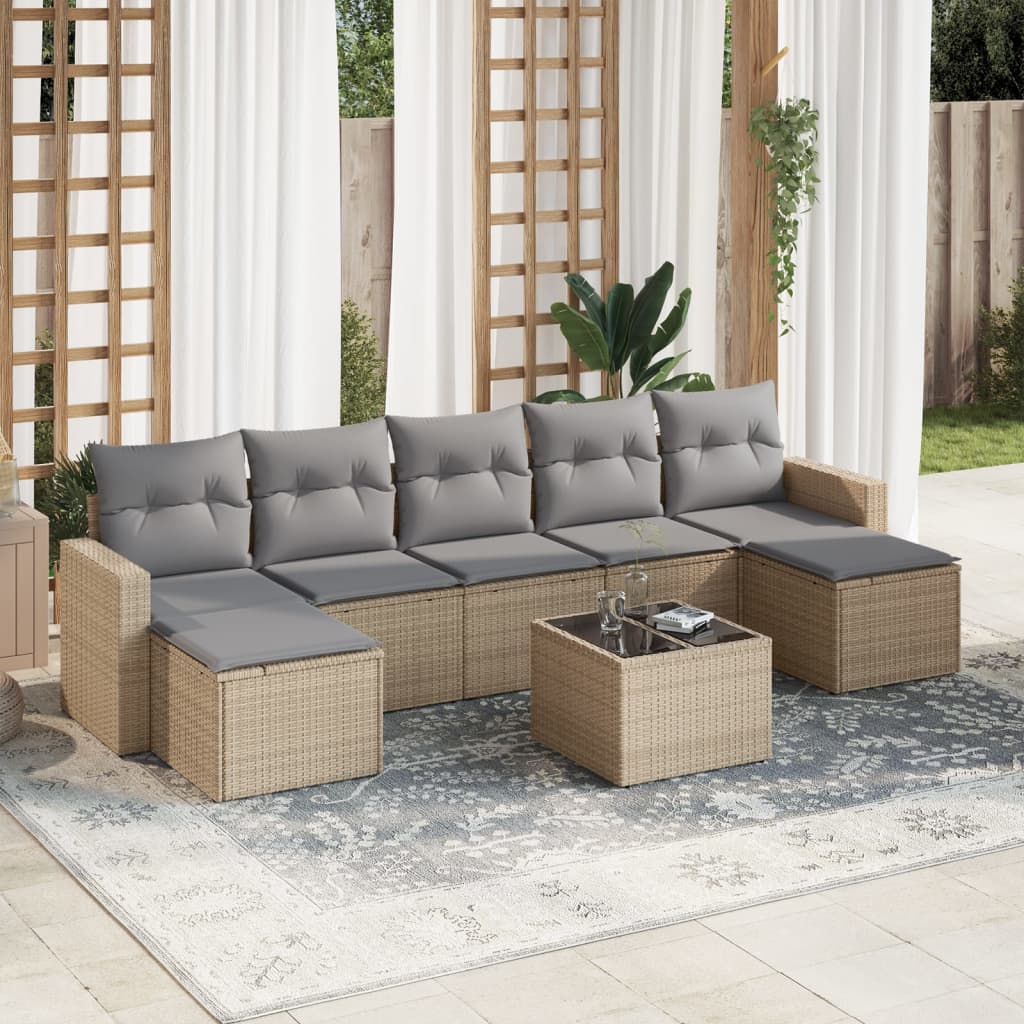 vidaXL 7-delige Loungeset met kussens poly rattan zwart