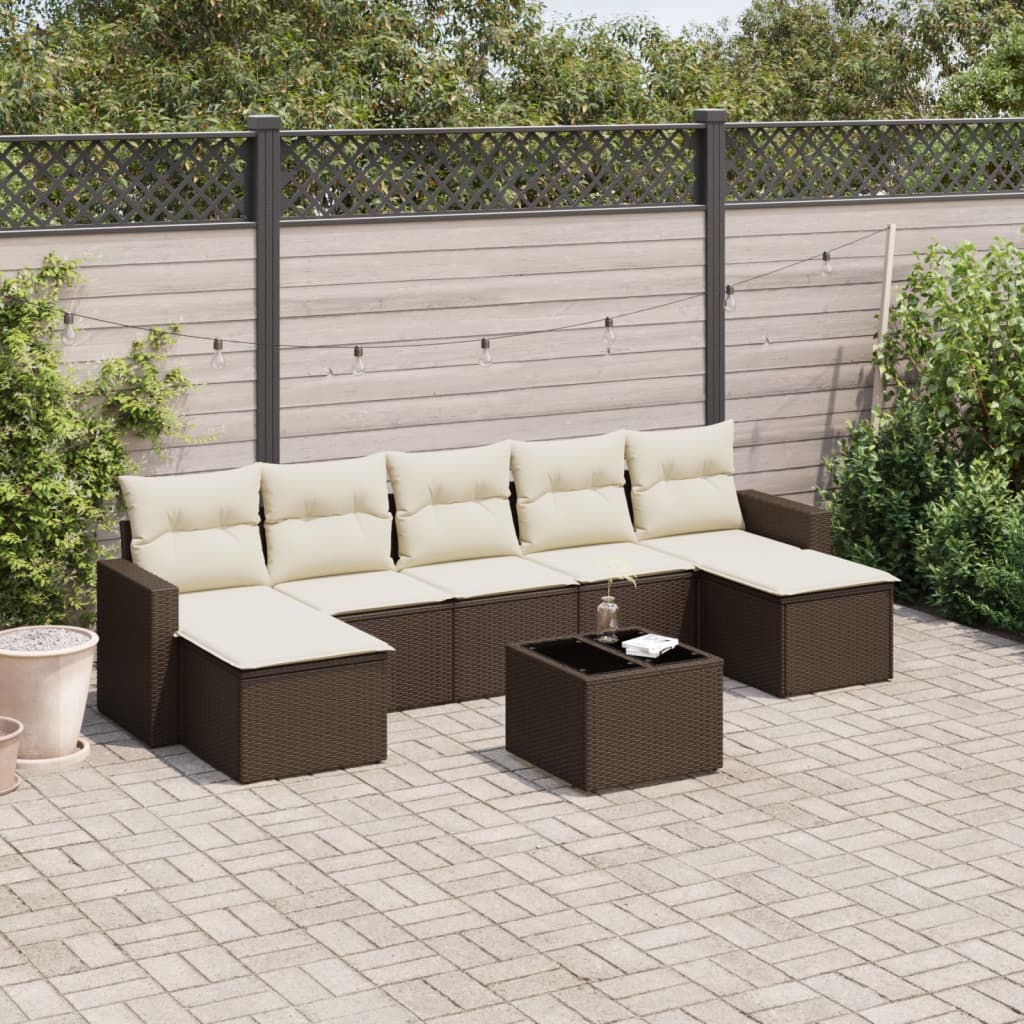 vidaXL 7-delige Loungeset met kussens poly rattan zwart