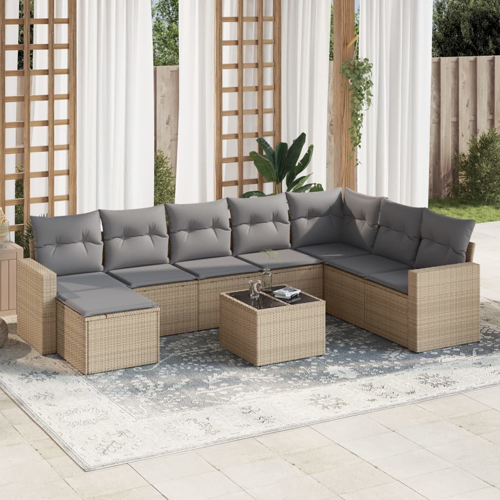 vidaXL 8-delige Loungeset met kussens poly rattan zwart