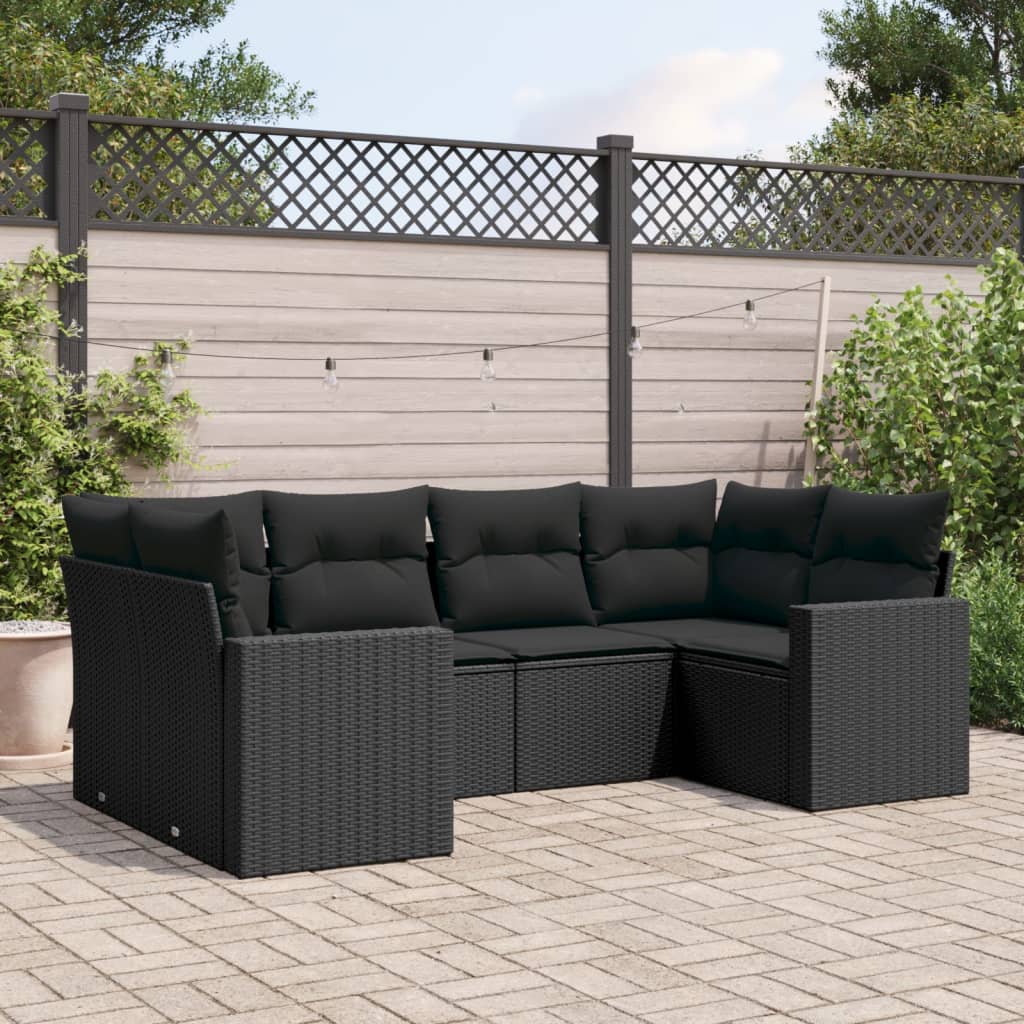 vidaXL 6-Piece Lounge Set with Cushions Poly Rattan Black