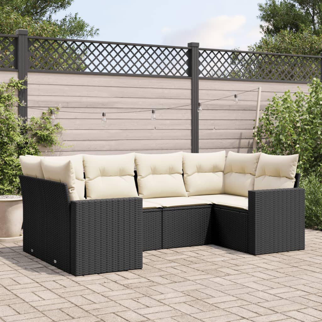 vidaXL 6-Piece Lounge Set with Cushions Poly Rattan Black