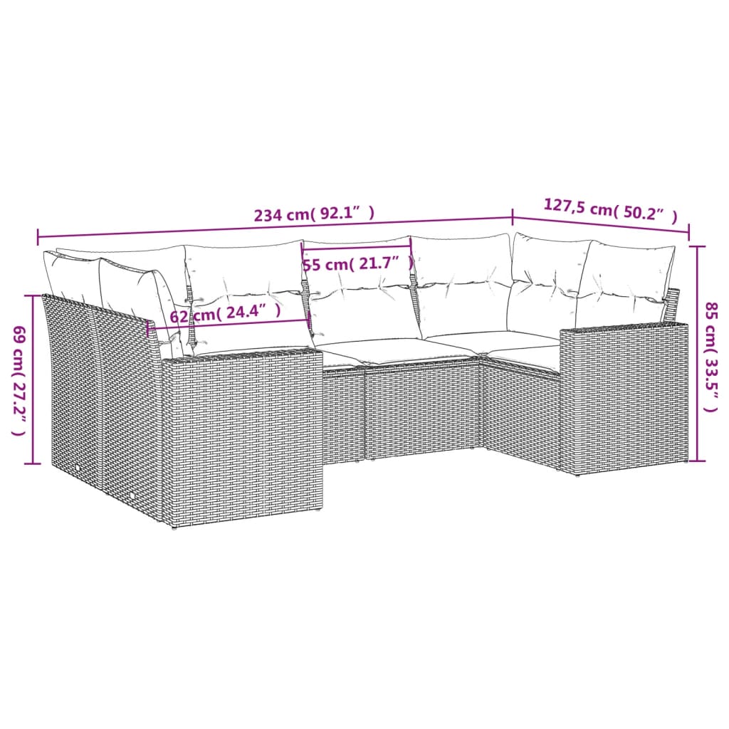 vidaXL 6-Piece Lounge Set with Cushions Poly Rattan Black
