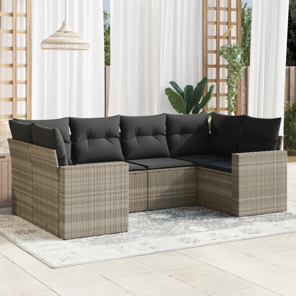 vidaXL 6-Piece Lounge Set with Cushions Poly Rattan Black