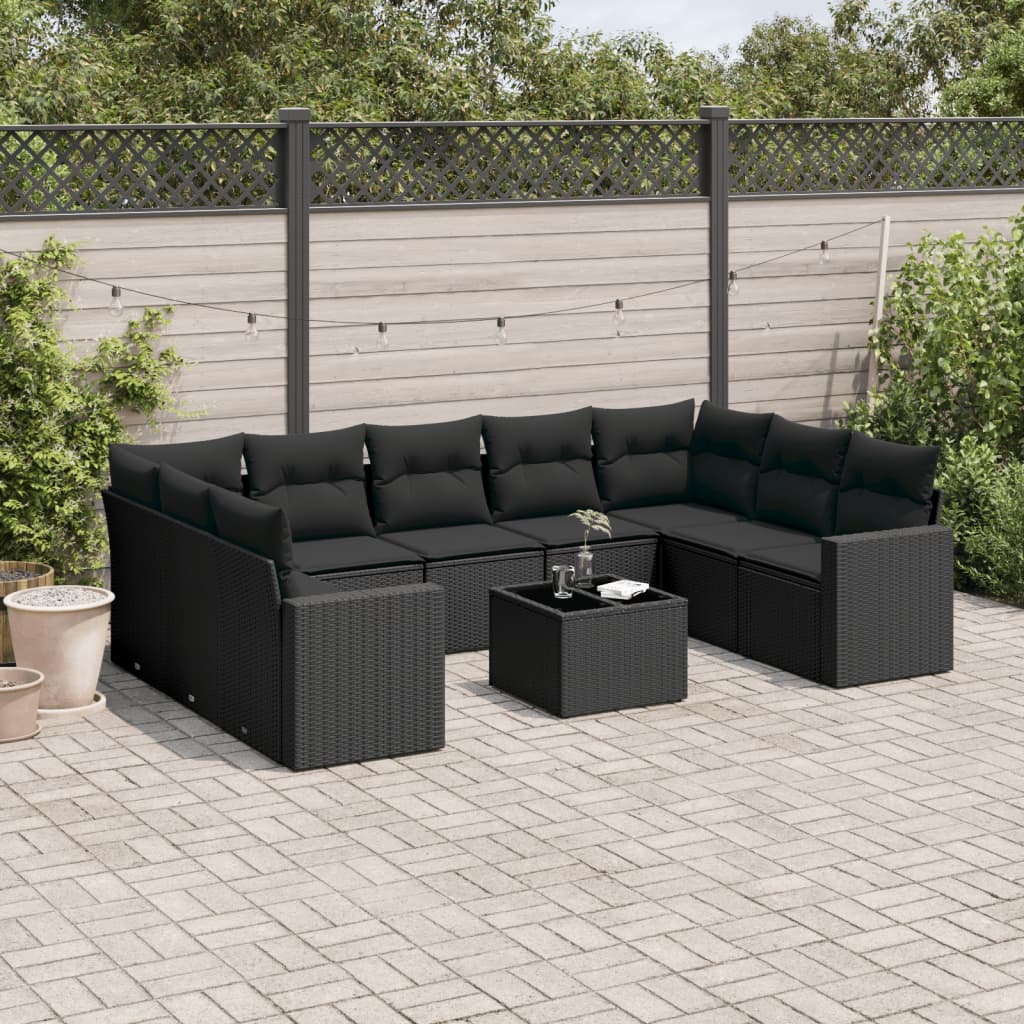 vidaXL 9-piece Poly Rattan Lounge Set with Cushions Black