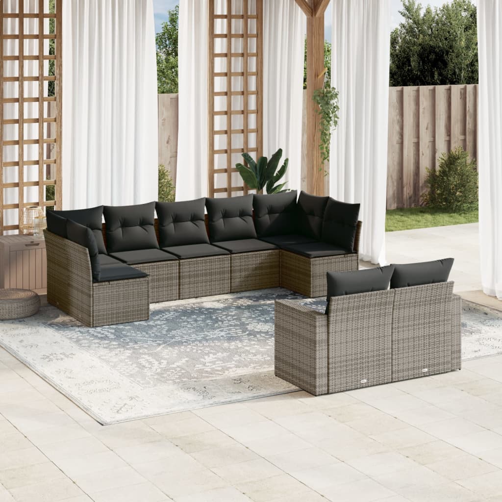 vidaXL 9-delige Loungeset met kussens poly rattan zwart