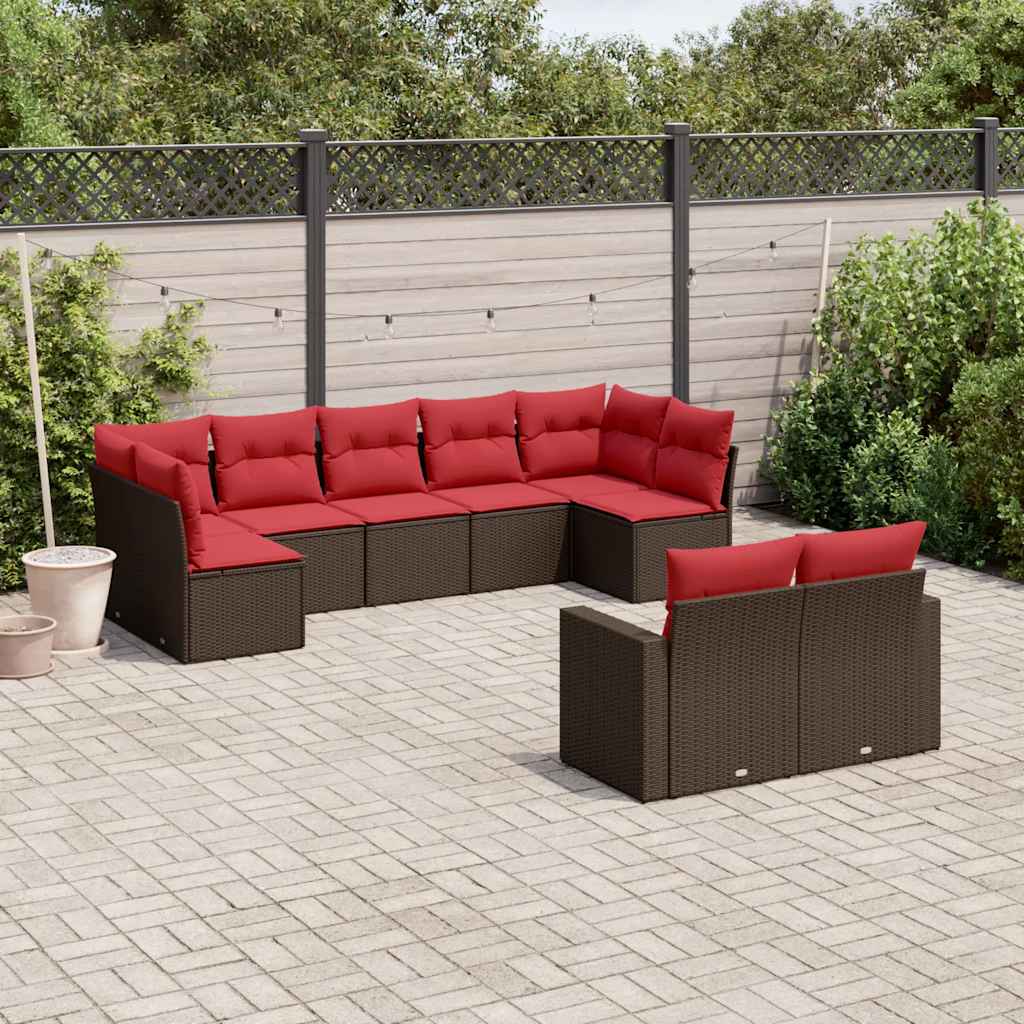 vidaXL 9-delige Loungeset met kussens poly rattan zwart