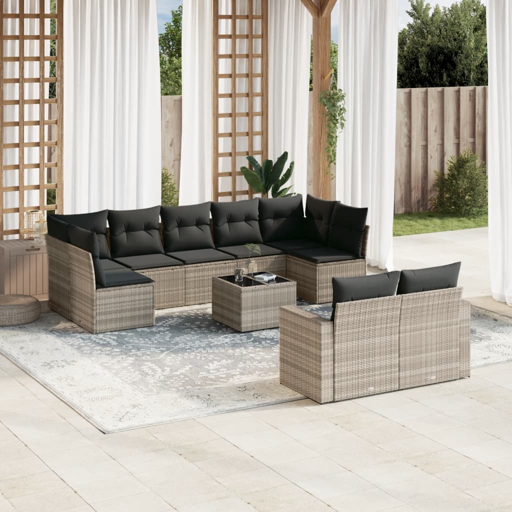 vidaXL 9-delige Loungeset met kussens poly rattan zwart