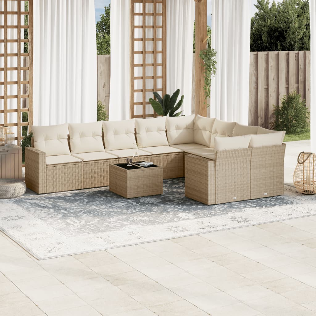 vidaXL 9-delige Loungeset met kussens poly rattan zwart