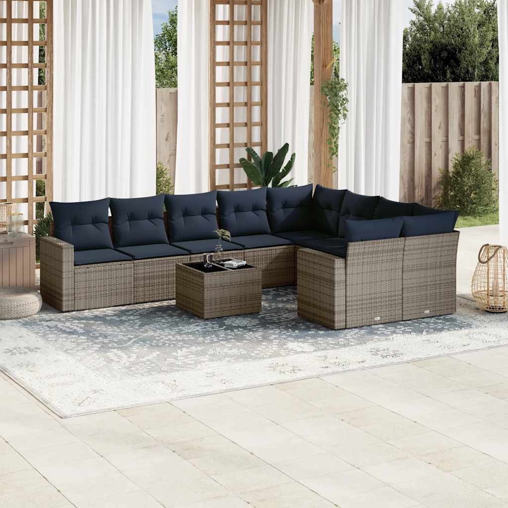 vidaXL 9-delige Loungeset met kussens poly rattan zwart