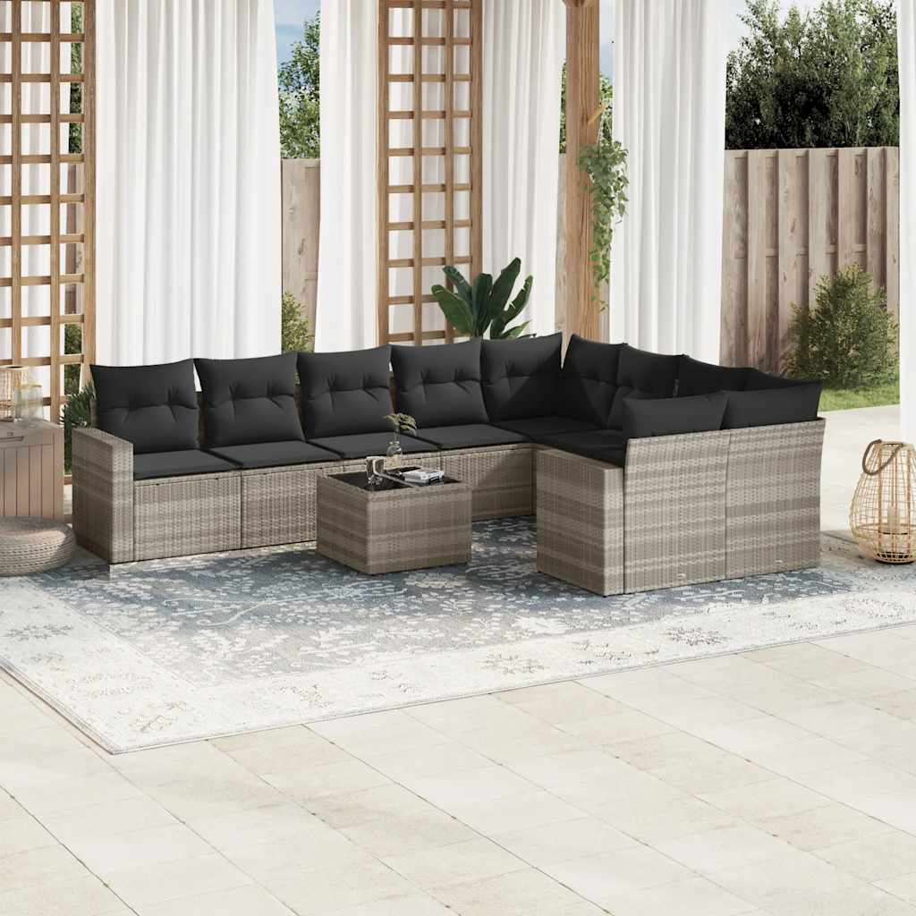 vidaXL 9-delige Loungeset met kussens poly rattan zwart