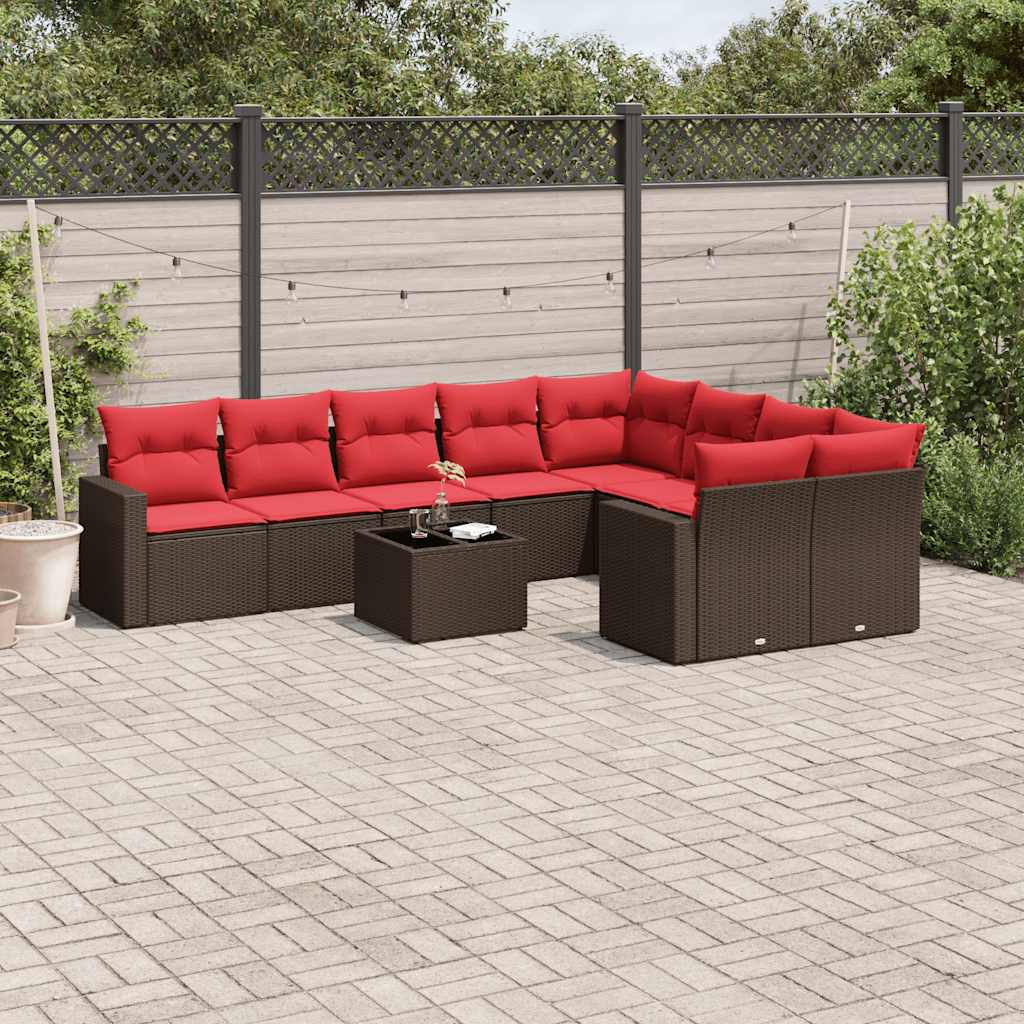 vidaXL 9-delige Loungeset met kussens poly rattan zwart