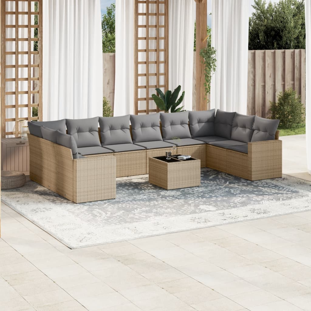 vidaXL 10-delige Loungeset met kussens poly rattan zwart