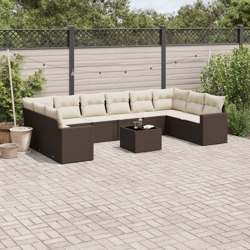 vidaXL 10-delige Loungeset met kussens poly rattan zwart