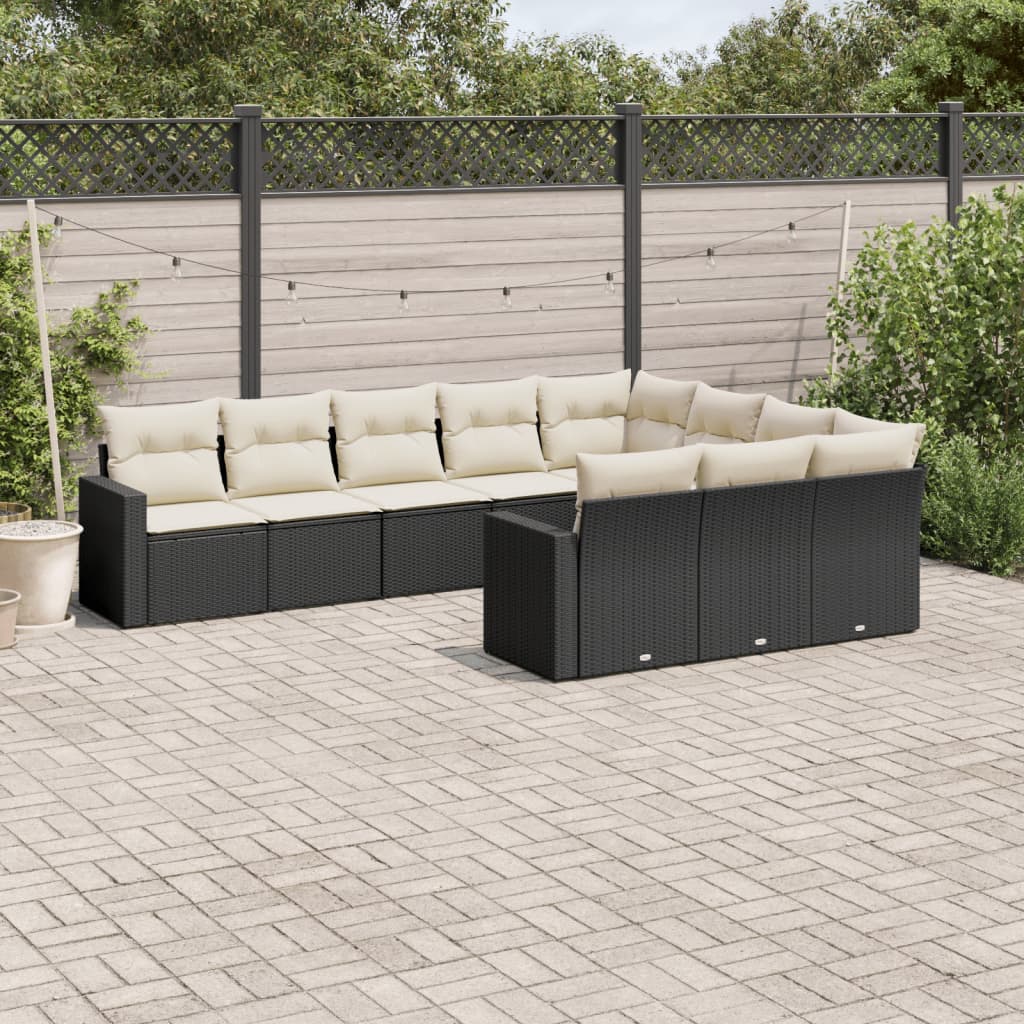 vidaXL 10-delige Loungeset met kussens poly rattan zwart